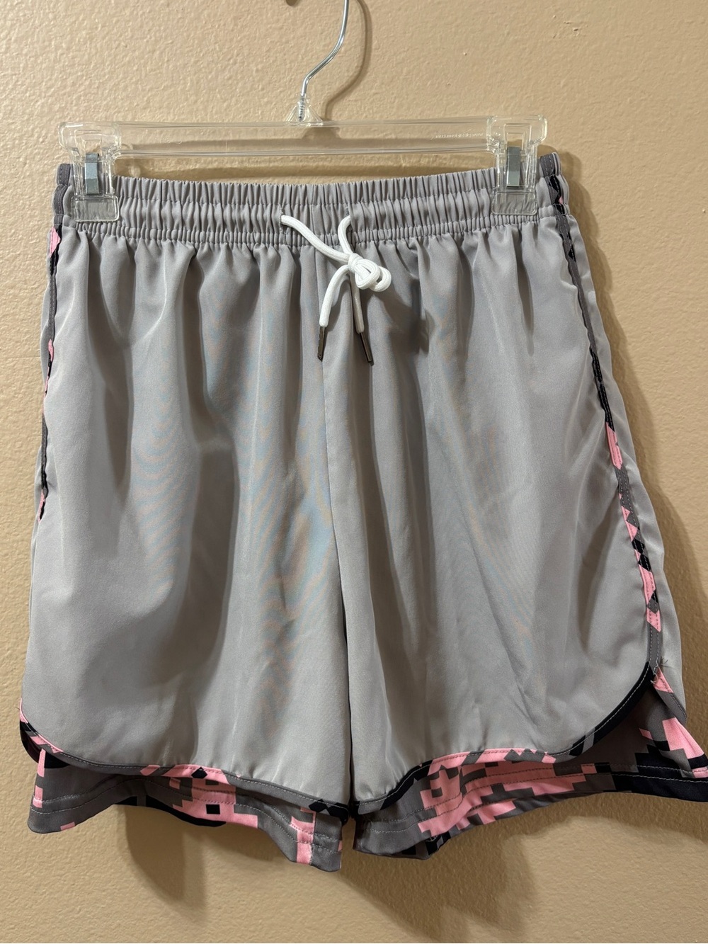 Women’s Gray Athletic Shorts L, Drawstring Elastic Waist, Gym Training